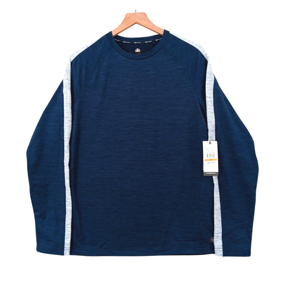 NEW Gaiam Shirt Mens Medium Navy Heather Stretch Slim Fit Fitness Power LS Crew